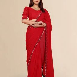 FABMORA Red Solid Saree with Unstitched Blouse-image-6