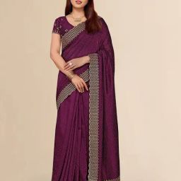 FABMORA Purple Silk Embroidered Saree with Unstitched Blouse-picture-41