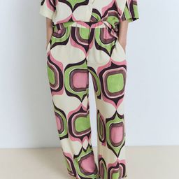 MANGO Women Geometric Print Mid-Rise Flared Fit Wide Leg Trousers-image-13