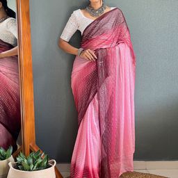 LeeliPeeri Designer Striped Zari Poly Chiffon Ready to Wear Saree-11