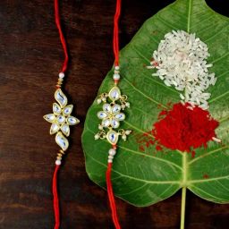 Karatcart Gold-Plated Kundan Rakhi with Roli Chawal & Greeting Card for Brother - Set of 2-39