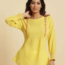 W Yellow Cotton Embroidered Top-image-40