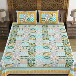 Myntra Elegant Homes Green & White Floral 180 TC King Bedsheet with 2 Pillow Covers-image-3