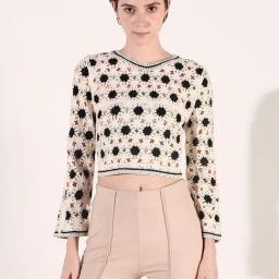 SHOWOFF Cream Self Design Full Sleeves Top-image-15