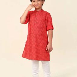 Fabindia Kids Red Cotton Printed Full Sleeves Kurta-picture-23