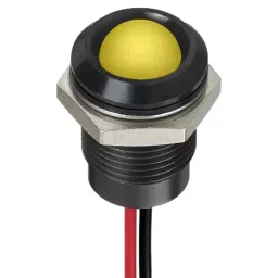 RS PRO Yellow Panel Mount Indicator 1.8-3.3V DC, Mounting Hole Size 14 mm, Termination Type Lead Wires, IP Rating IP67, Model No 1302270-14