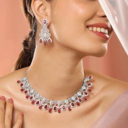 Rubans Rhodium Plated Red Set for Women-picture-44