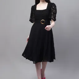 MARC LOUIS Ruffled Crepe Fit & Flare Dress-image-56