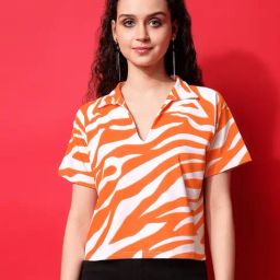 PURVAJA Orange & White Animal Print Top-image-83