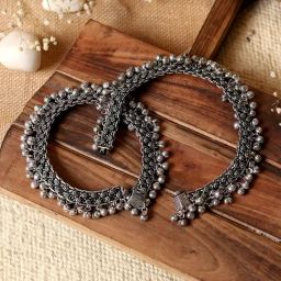 Teejh Raashika Silver Oxidized Anklets-image-46