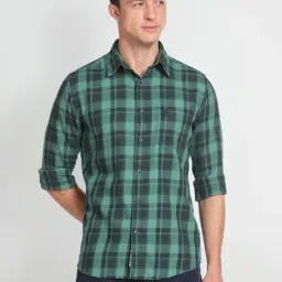 U.S. Polo Assn. Denim Co. Green Cotton Slim Fit Checks Shirt-picture-11