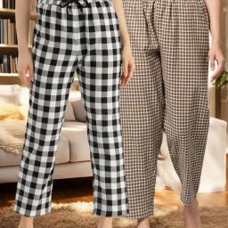 Kryptic Brown & White Cotton Relaxed Fit Printed Lounge Pants - Pack of 2-image-15
