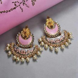 Sohi Gold Plated Diamond Pearls Beaded Dangler Earrings-41