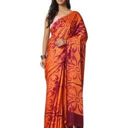 Navyasa By Liva Orange Satin Geometric Saree-image-44
