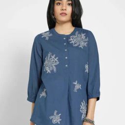 Akkriti By Pantaloons Blue Cotton Regular Fit Embroidered Tunic-picture-7