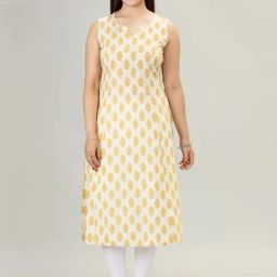 Cotton Culture Cream & Yellow Cotton Printed Straight Kurta-image-101