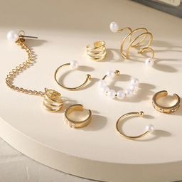 OOMPH Set Of 8 Artificial Beaded Contemporary Shaped Ear Cuff-image-31