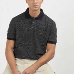 Tommy Hilfiger Desert Sky Melange & Ecru Cotton Regular Fit Graphic Polo T-Shirt-picture-2