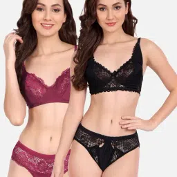 FIMS: Fashion is my Style Black & Maroon Lace Work Lingerie Set - Pack Of 2-image-94