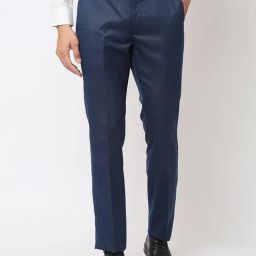 SOLEMIO Navy Regular Fit Flat Front Trousers-image-82