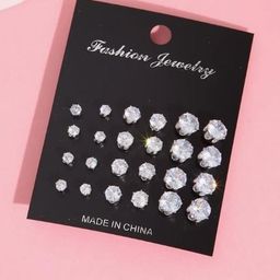 Shivarth Set of 12 Silver-Plated Metal American Diamond Earrings-image-94