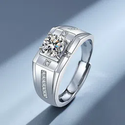 The Roadster Lifestyle Co Men Silver-Plated American Diamond-Studded Finger Ring-96