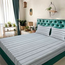 Aura Grey & White Striped 300 TC Double King Bedsheet Set-2.5 m X 2.25 m-picture-39