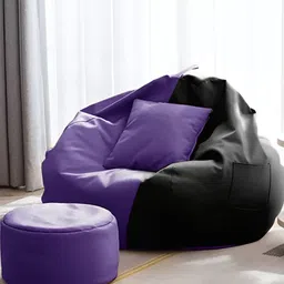 AARIJ MART 3-Pcs Black & Purple Colour-Blocked Bean Bag With Footrest & Cushion-picture-55