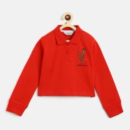 Tales & Stories Kids Red Solid Full Sleeves Polo T-Shirt-image-13