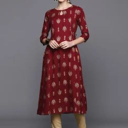 Indo Era Maroon Printed A Line Kurta-image-25