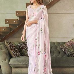 Tikhi Imli Pink Printed Saree With Unstitched Blouse-picture-47