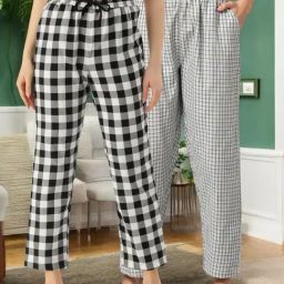 Kryptic Blue & White Cotton Relaxed Fit Printed Lounge Pants - Pack of 2-image-91