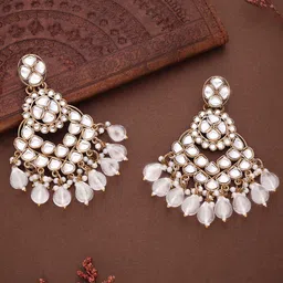 MEIRA JEWELLERY Gold-Plated Artificial Stones Studded & Beaded Contemporary Drop Earrings-picture-42