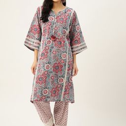 Jaipur Morni Women Grey Floral Printed Pure Cotton Kurta with Salwar-image-112