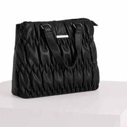Forever Glam by Pantaloons Black Textured Medium Satchel Handbag-23