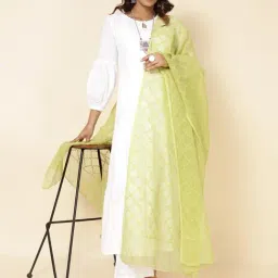 Fabindia Lime Green Woven Pattern Dupatta-image-77