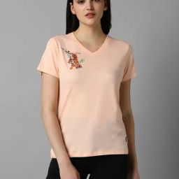 Allen Solly Peach Cotton Printed T-Shirt-image-68