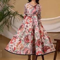 Rain and Rainbow Multicolored Cotton Floral Print A-Line Dress-image-40