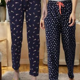 Kryptic Navy & Navy Cotton Relaxed Fit Printed Lounge Pants - Pack of 2-image-94