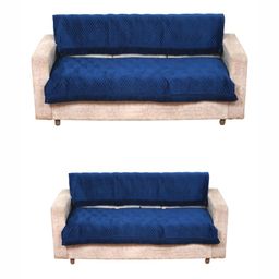 Fashion Throw Teal Blue 4 Pieces Self Design 5 Seater Velvet Sofa Covers-image-14