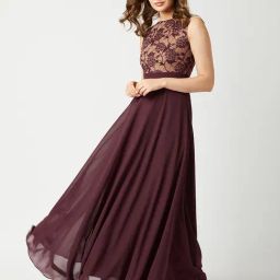 Miss Chase Beige & Wine Lace Dress-image-51