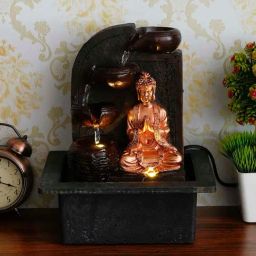 CHRONIKLE Brown & Golden Polyresin Namaskara Mudra Buddha 3 Steps Waterfall Fountain-image-22