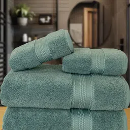 Myntra Elegant Homes Green 4 Piece Cotton 600 GSM Towel Set-image-25