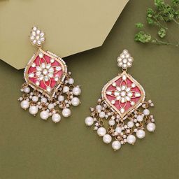 Brado Jewellery Gold-Plated Artificial Stones Studded Contemporary Drop Earrings-21