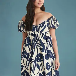 ChicFlick Women Floral Print Off-Shoulder Fit & Flare Above Knee Dress-image-58