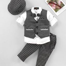 Robo Fry Full Sleeves Party Suit Check  - Black-image-87