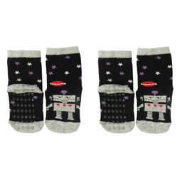Pack Of 2 Robot And Stars Design Antiskid Ankle Length Socks - Black-image-6