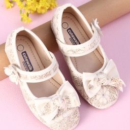 Cute Walk by Babyhug Sandals Bow & Flower Applique- Beige-image-94