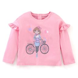 Babyhug Full Sleeves Tee with Graphics & Frill Detailing - Pink-image-18