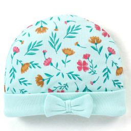 Babyhug 100% Cotton Cap Floral Printed with Bow Applique - Blue-image-55